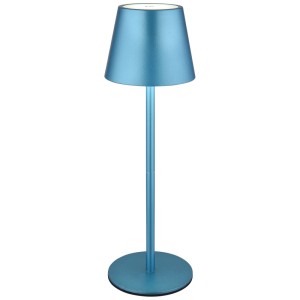 Lampada da tavolo a LED ricaricabile blu Globo Vannie I, metallo, Ø 11,5 cm, altezza 36 cm.