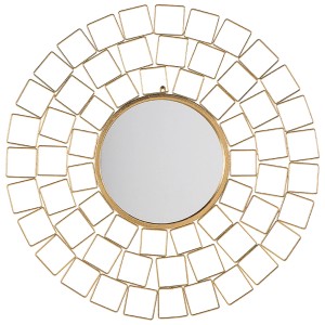 Specchio da parete rotondo Labrit oro (Ø 90cm) con cornice stravagante di quadrati dorati.