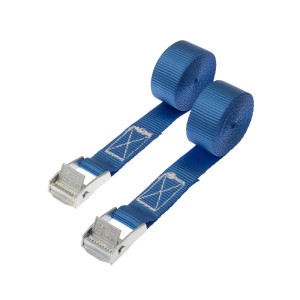 Lot de 2 sangles d'arrimage bleues Conacord, largeur 25 mm, longueur 2,5 m, avec boucle de serrage.