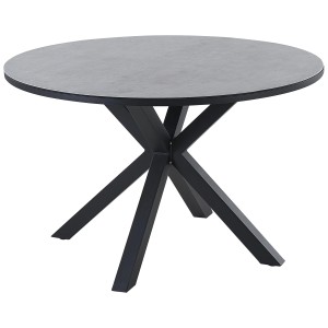 Tavolo da giardino rotondo Beliani Maletto Ø 120 cm con piano in vetroceramica e struttura in metallo nero.
