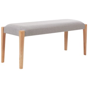 Banquette de lit Beliani Elyria, tissu gris, pieds en bois clair, pouf pour chambre et couloir.