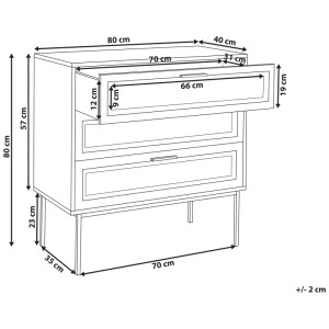 Dessin technique : Commode Beliani Pasco Rattan marron, 80x80x40 cm, commode avec dimensions.