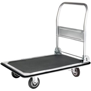 Carrello a piattaforma con lamiera d'acciaio, superficie in gomma e maniglia pieghevole, portata 250 kg.
