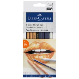 Faber-Castell Zeichenset Klassik, 6-teilig, mit Bleistift, Künstlerstiften und Papierwischer.