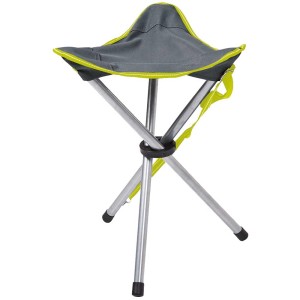 Sgabello pieghevole a treppiede in acciaio Happy People, grigio con dettagli verdi. Ideale per il campeggio.