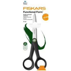 Forbici universali Fiskars Functional Form ReNew, 17 cm, con manico nero e materiali riciclati.