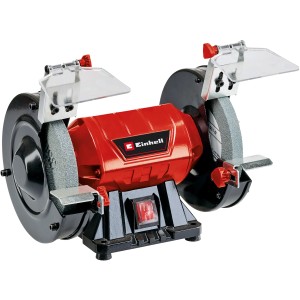 Einhell TC-BG 150 : Meuleuse d'établi rouge avec deux meules et pare-étincelles.