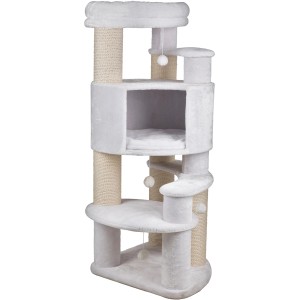 Arbre à chat blanc Trixie Zita XXL avec plateformes, niche et poteaux en sisal.