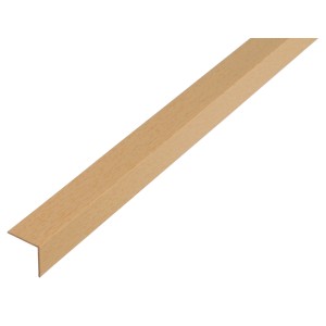 Profilo angolare in plastica a lati uguali color faggio, 20x20x1000 mm, ideale per fissaggi.
