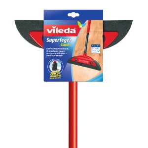 Set de balayage Vileda Superfeger Classic pour sols lisses, idéal pour les personnes allergiques. Pelle et balayette rouges.