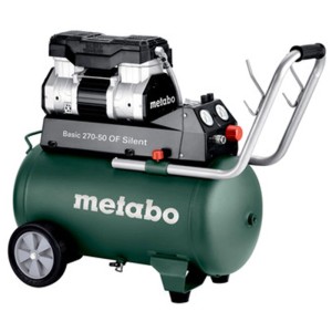 Metabo Kompressor Basic 270-50 OF Silent, grün, mit 50L Tank, Rädern und ausziehbarem Griff. Ölfrei, leise.
