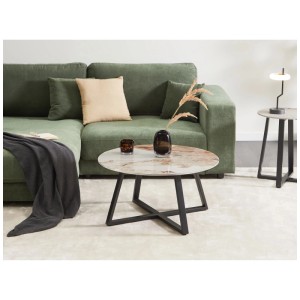 Table basse Beliani IVINS avec plateau en céramique effet marbre et structure en métal noir.