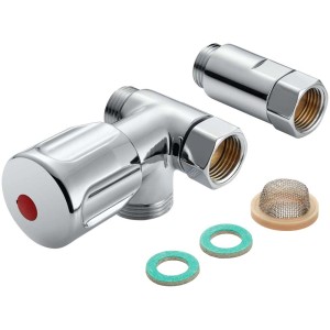 Vanne à batterie Mateu pour machine à laver, gauche, avec poignée chromée et accessoires.