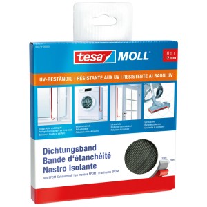 Tesa Tesamoll bande d'étanchéité EPDM, noire, 10m x 12mm, pour fenêtres et portes.