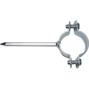 Collare a staffa zincato per tubi Ø 21-23 mm, con chiodo in acciaio per l'inserimento.