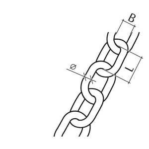 Detailaufnahme Schweißkette Form A, Stahl, Ø 3 mm, Chrom, mit Maßangaben.