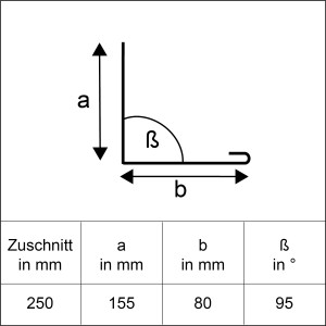 Diagramma di una lamiera angolare in alluminio naturale con gocciolatoio e dimensioni.