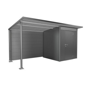 Panneau arrière Biohort pour toit latéral AvantGarde taille L, gris quartz métallisé, comme protection contre les intempéries.