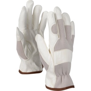 Guanti da lavoro OX-ON Eco Comfort 7301, bianco-grigio, taglia 7, in pelle di capra con rinforzi.