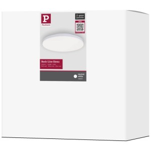 Plafonnier LED Paulmann Siena, rond, blanc mat, 1600 lm, 4000K, sur l'emballage du produit.