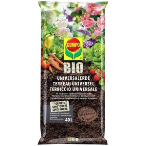 Sacco di terriccio universale Compo Bio, 40 l, terriccio senza torba per ortaggi, erbe aromatiche e piante ornamentali.