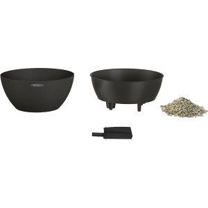 Pot de fleurs Lechuza Cubeto Stone 30, noir graphite, avec accessoires et granulés pour plantes.