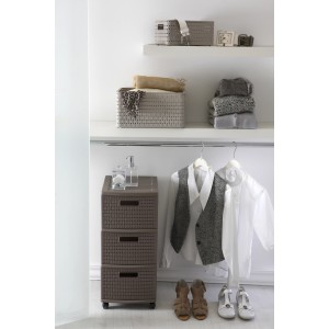 Rotho Country A5 Aufbewahrungsbox mit Deckel, Cappuccino, Rattan-Optik.