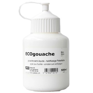 Pébéo Peinture Gouache Ecogouache Blanche, flacon de 500ml. Peinture semi-liquide, couvrante pour papier, carton et toile.