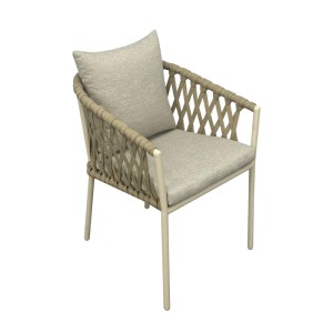 Beige-grauer Greemotion Gartenstuhl Avola mit Aluminiumgestell und Seilgeflecht.