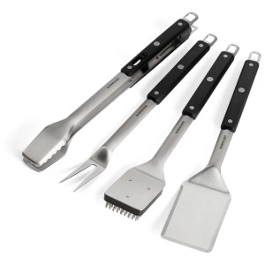 Set d'ustensiles pour barbecue Burnhard, 4 pièces en acier inoxydable avec pince, spatule, fourchette et brosse.