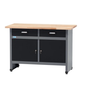Établi Küpper avec 2 portes, 2 tiroirs, 84x120x60 cm, noir-gris clair, certifié FSC®.