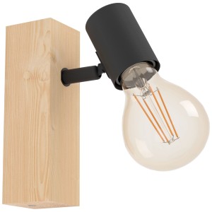 Faretto Eglo Townshend: Lampada nera con base in legno, 1 luce, attacco E27.
