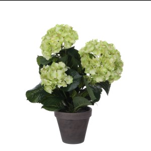 Mica Decorations ortensia artificiale Stan, 40 cm, in vaso. Fiore artificiale decorativo verde.