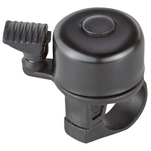 Campanello per mountain bike Prophete, argento e nero, compatto per una guida sicura fuoristrada.
