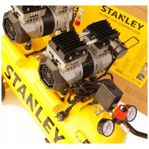 Compresseur Stanley SXCMS2652 Silent jaune sans huile avec réservoir de 50 l et deux manomètres.