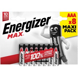 Energizer Max Alcaline AAA, confezione da 8. Batterie micro a lunga durata per dispositivi di uso quotidiano.