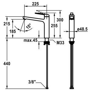 Dessin technique : Mitigeur évier KWC Domo 6.0 avec dimensions.