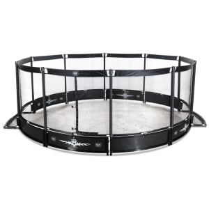 Campo Panna rotondo nero Exit Toys in acciaio con rete, Ø 488 cm per duelli di calcio.