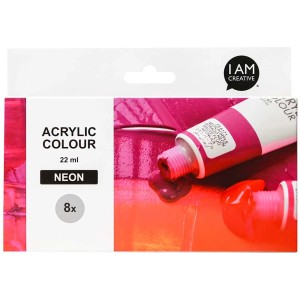 I Am Creative colori acrilici neon, 8 tubetti da 22ml. Colori neon per arte e hobby.