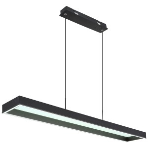 Moderne, dimmbare LED-Hängeleuchte in Schwarz mit Aluminium und Fernbedienung.