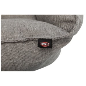 Couchage pour chien Trixie Talis gris (60x50 cm) en polyester, détail du tissu et du logo.
