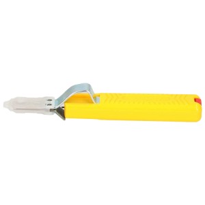Spellacavi giallo con lama a uncino per cavi.
