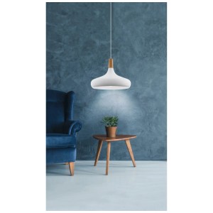 Moderna lampada a sospensione Eglo Sabinar in acciaio e legno bianco-marrone, Ø 40 cm.