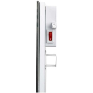 Chauffage infrarouge Emerio 350 W, radiateur mural blanc avec télécommande, vue latérale.