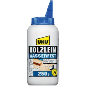 Uhu colla per legno resistente all'acqua D3, flacone da 250g. Colla bianca per legno e derivati.