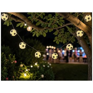 Catena luminosa LED a forma di pallone da calcio con 10 LED bianco caldo, lunghezza 180 cm, per esterni.