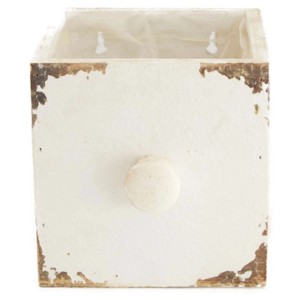 Fioriera bianca a cassetto in legno con inserto in plastica, stile Shabby Chic, 12x12x12 cm.