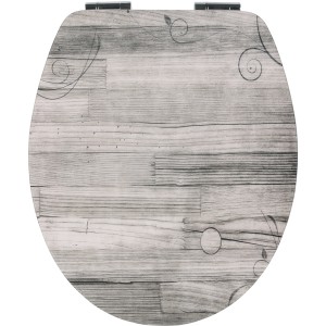 Sedile WC Sanitop in legno con chiusura ammortizzata, finitura lucida e anima in legno.