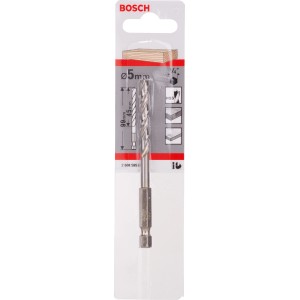 Punta per legno Bosch, diametro 5 mm, con attacco esagonale da 1/4 di pollice per lavori di precisione.