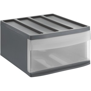 Rotho Schubladenbox L Systemix in Anthrazit, Aufbewahrungsbox mit transparenter Schublade.